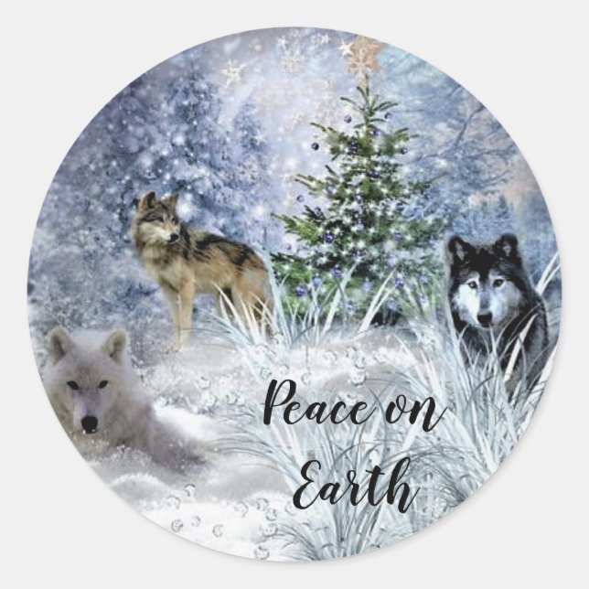 Sticker de Noël avec loups et neige d'hiver (Devant)