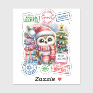 Sticker de Noël de la chouette joyeuse