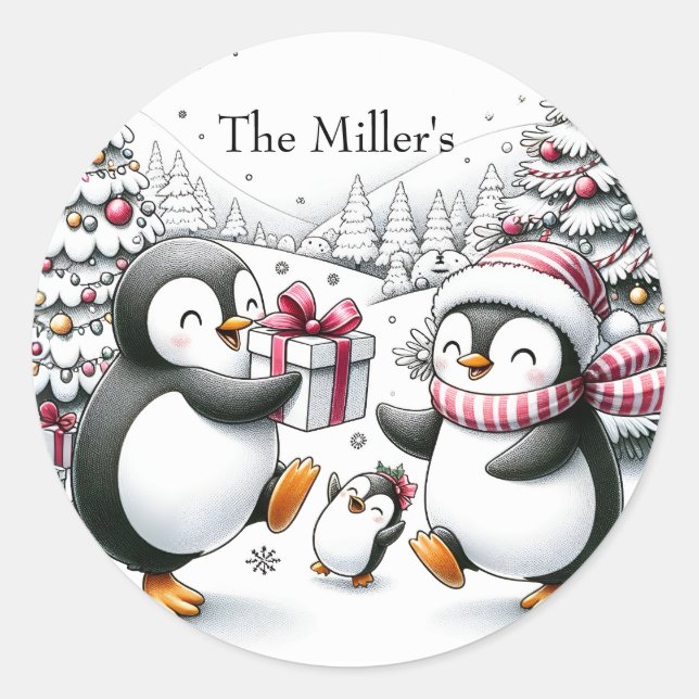 Sticker de Noël de pingouin personnalisé (Devant)