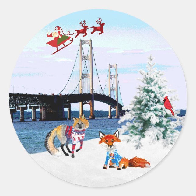 Sticker de Noël du pont Mackinac (Devant)