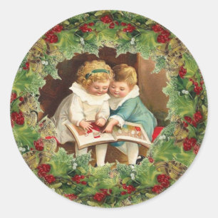 Sticker de Noël mignon enfants lecture