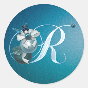 Sticker de Noël Monogramme R Turquoise Ornement
