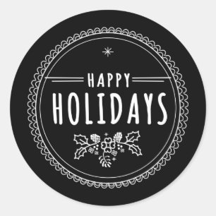 Sticker de Noël noir moderne Joyeux Vacances ronde