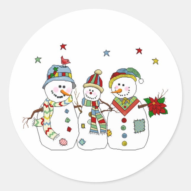 Sticker de Noël rond classique/Snowmen (Devant)