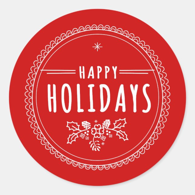 Sticker de Noël rouge moderne Happy Holiday Round (Devant)