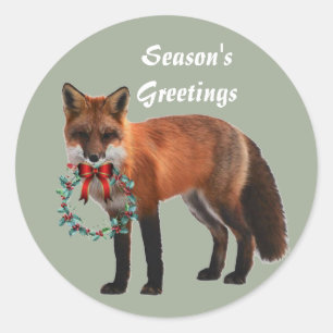 Sticker de Noël Rustique Fox Round, brillant