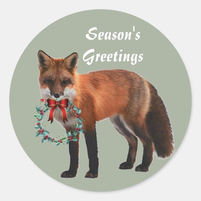Sticker de Noël Rustique Fox Round, brillant (Devant)