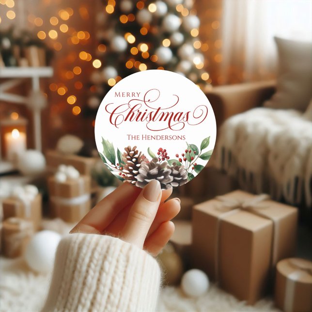 Sticker de Noël Typographie personnalisée (Custom Name Red Typography Christmas Sticker)