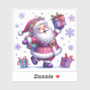 Sticker De Noël Violet Joyeux Avec Père Noël Festi