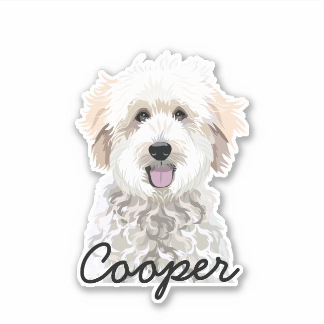 Sticker de nom de chien personnalisé Doodle doré (Devant)