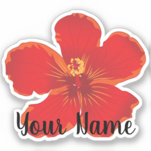 Sticker de nom de fleur Hibiscus rouge