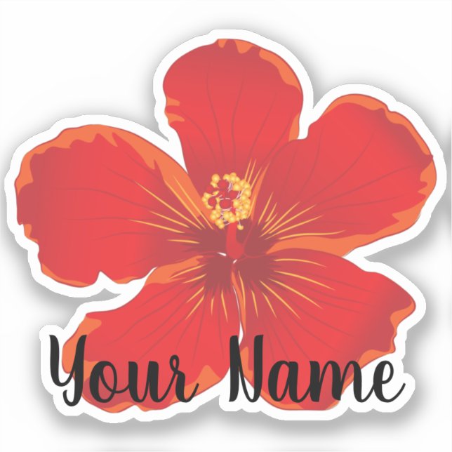 Sticker de nom de fleur Hibiscus rouge (Recto)