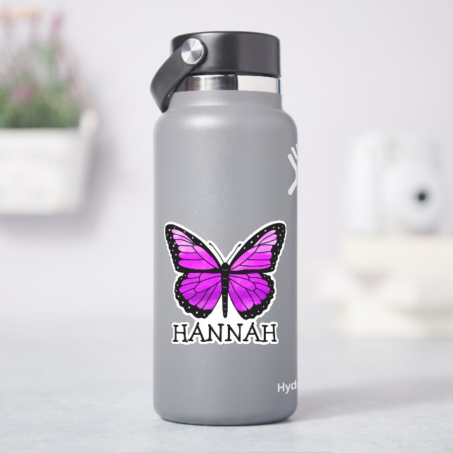 Sticker de nom de la fille papillon pourpre person (HydroFlask)
