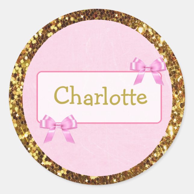 Sticker de nom personnalisé avec mignon rose et or (Devant)