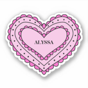 Sticker de nom rose en forme de coeur pour les fil