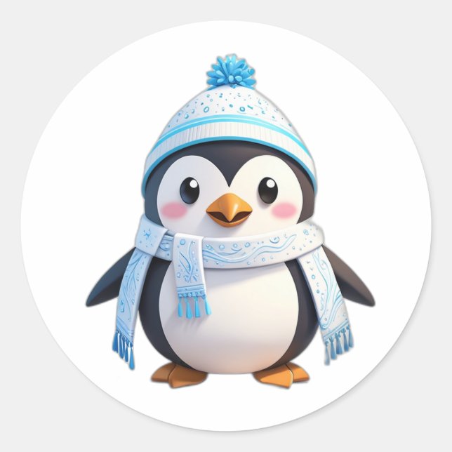 Sticker de pingouin avec foulard et neige (Devant)