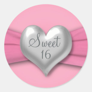 Sticker de Sweet sixteen de coeur rose et en eau d