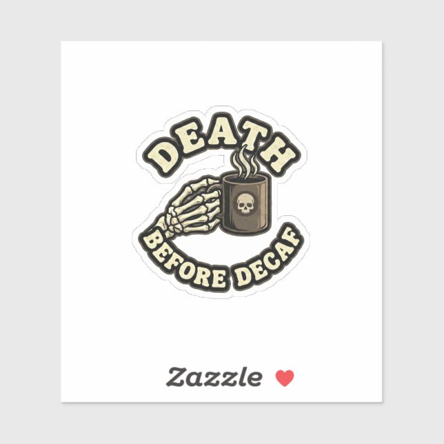 Sticker Death Before Decaf | Funny Retro Skull Laptop  (Feuille)