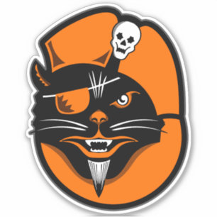 Sticker Décor Halloween vintage Chat noir Pirate