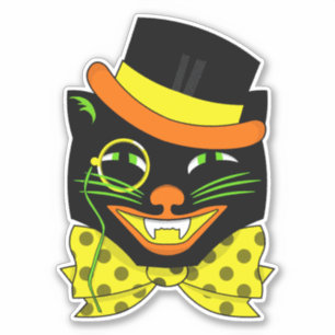 Sticker Décor Halloween vintage Chat noir Tophat