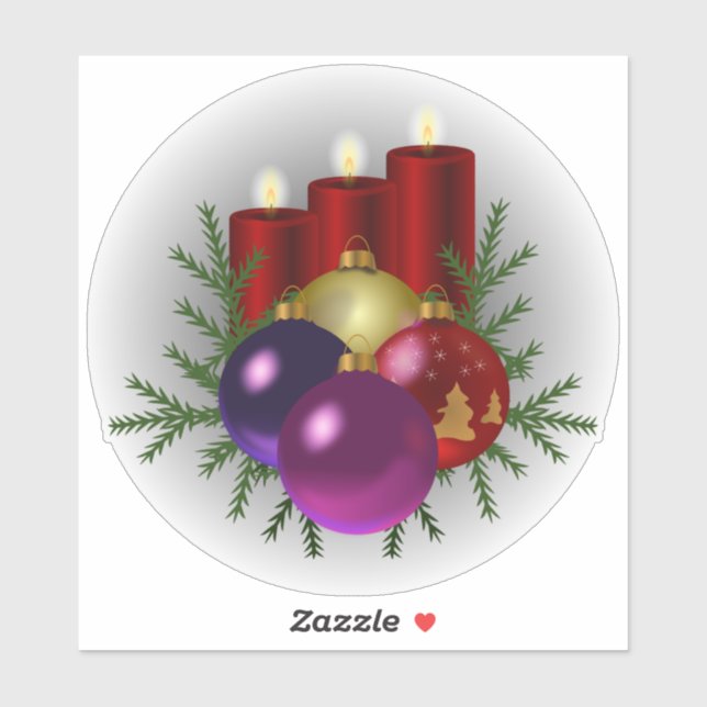 Sticker Décorations de Noël, bougies et baubles, (Feuille)