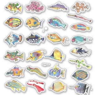 Sticker Découpe tropicale d'aquarelle de poissons de réc