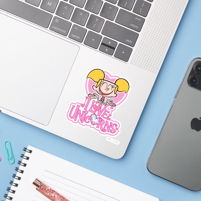 Sticker Dee Dee - I Love Unicorns (Ordinateur portable avec iPhone)