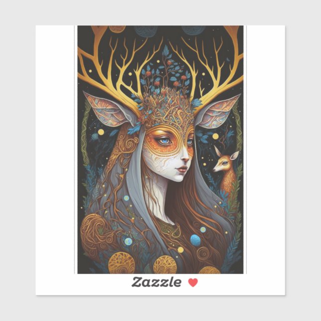 Sticker Deer Lady Imaginaire Art (Feuille)