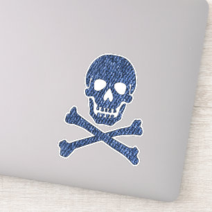 Sticker Denim Blue Jeans Style Skull Crossbones souriant