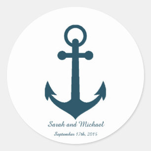 Sticker d'enveloppe blanche et bleue marine Ancre 