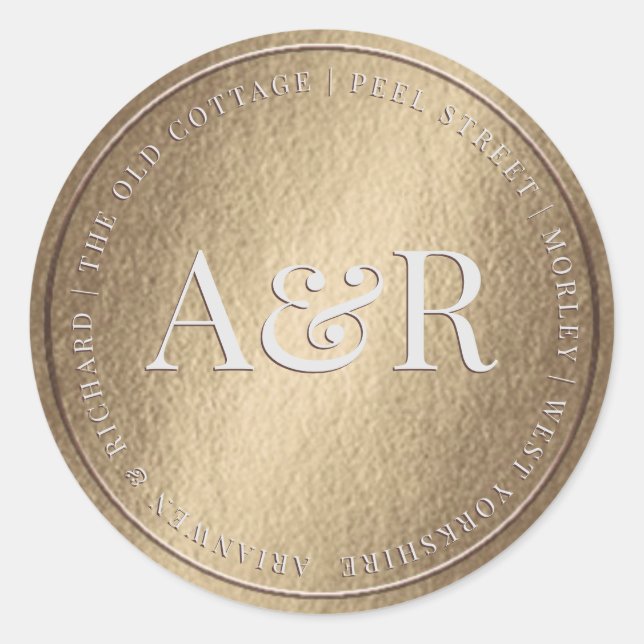 Sticker d'enveloppe d'or avec Monogramme (Devant)