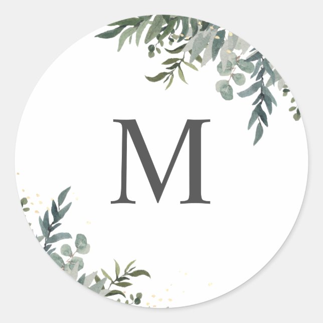 Sticker d'enveloppe monogramme de verdure aquarell (Devant)