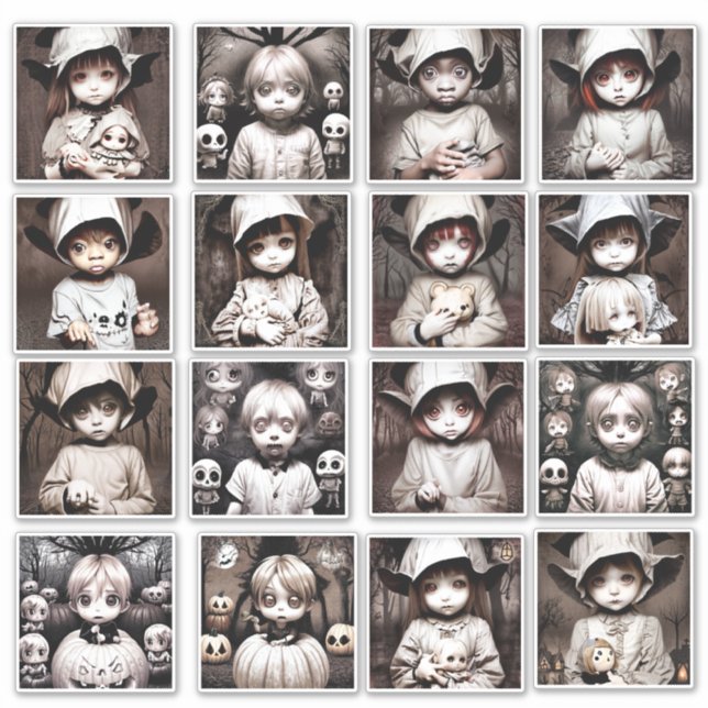 Sticker Déplaisant Chibi Kid Ghosts Halloween Éffrayant (Devant)