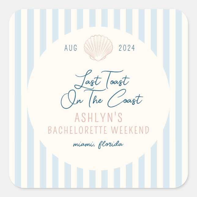 Sticker dernier Toast On the Coast Bachelorette (Devant)