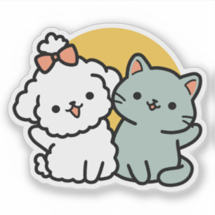 Sticker Des amis vrais pour toujours   Cute Cat & Chien Du