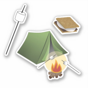 Sticker Des guimauves rôties au-dessus du feu de camp