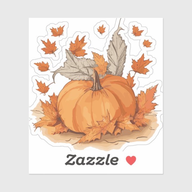 Sticker Design citrouille et feuille (Feuille)