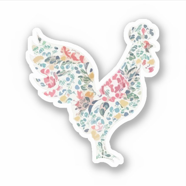 Sticker Design de coq à motifs floraux (Devant)