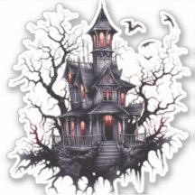 Sticker design maison mignon mais effrayant, hanté