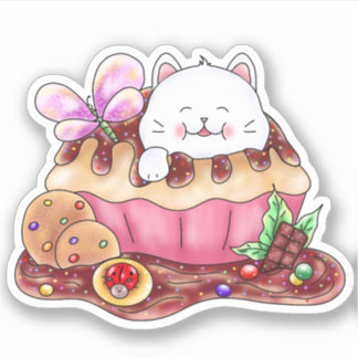 Sticker Dessert Kitty Cupcake |