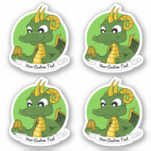 Sticker Dessin animé de dragon vert avec œuf doré et texte