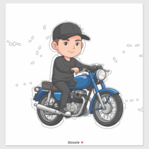 Sticker 🎁 Dessin animé de motard en moto Cadeau amusant D