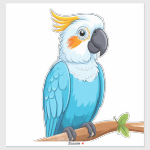 Sticker Dessin animé de perroquet bleu sur une branche 