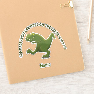Sticker Dessin animé drôle de T rex Dieu a créé chaque cré