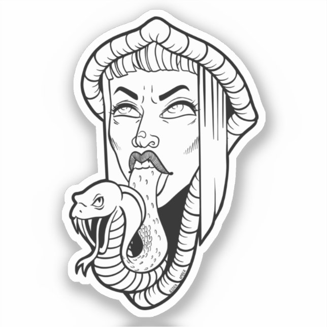 Sticker Dessin de langue de serpent blanc noir gothique (Recto)