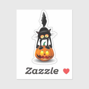 Sticker Dessin d'Halloween au chat effrayé sur Citrouille