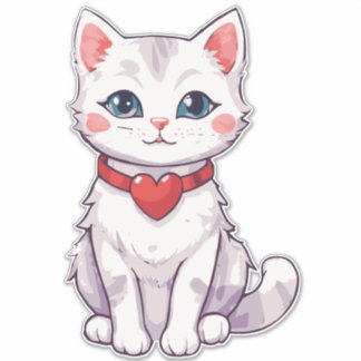 Sticker Dessin doux d'un chaton avec un collier de coeur.