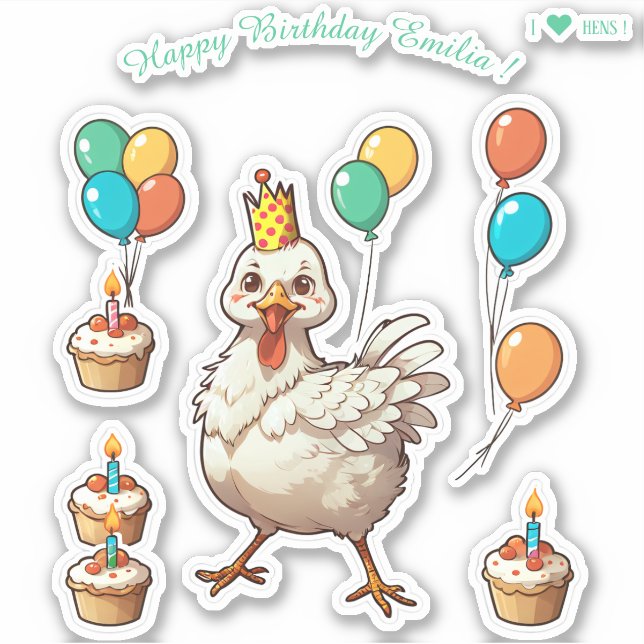 Sticker Dessin Hen Chcken - Joyeux anniversaire Personnali (Devant)