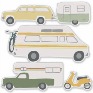 Sticker Dessin mignon du cru rv Van Motorhome Campervan