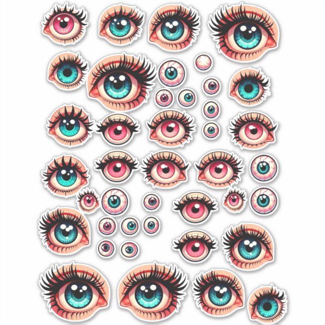 Sticker dessins animés yeux poupée couleurs illustrations  (Devant)